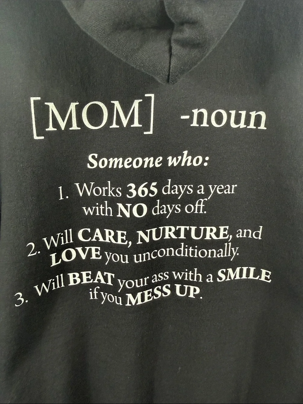 Grunt Style Black Crewneck Hoodie with White MOM Graphic. Womens Size L